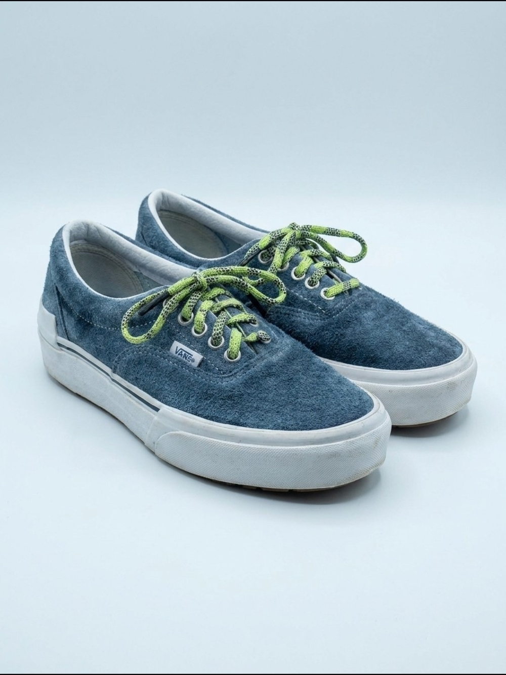 Vans Blue Suede Low-Top Sneakers‎ with Lime Green Laces